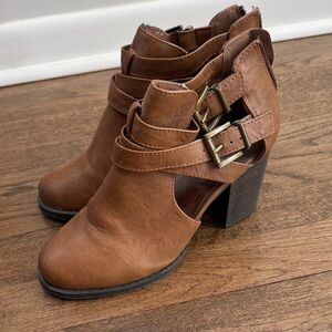 Brown Ankle Boots with Buckle Detail